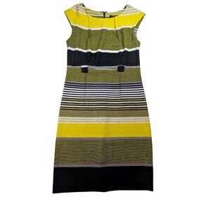 ILE New York Bodycon Dress Striped Yellow Black White Zip Back Womens 8